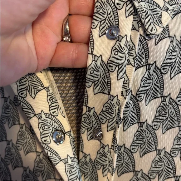 Tory Burch Blue Mini Zebra Printed Viscose & Silk Shirt Dress - Picture 12 of 15